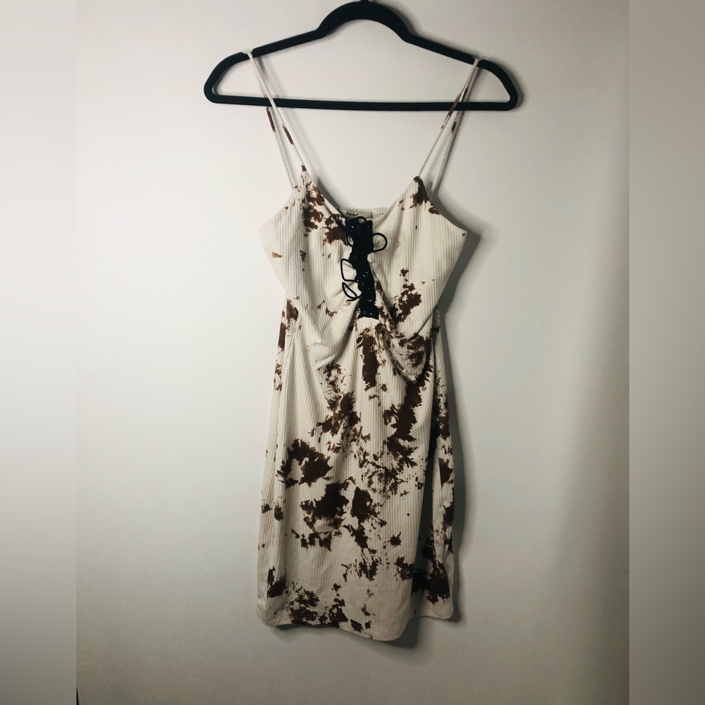 Mini Dress tie-dye white brown Large